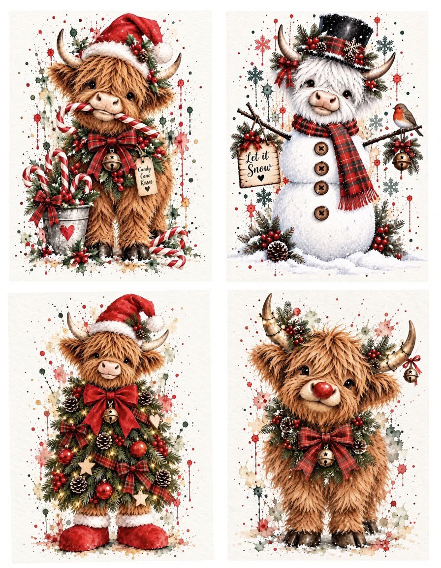 Highland Cow Christmas Card Pack