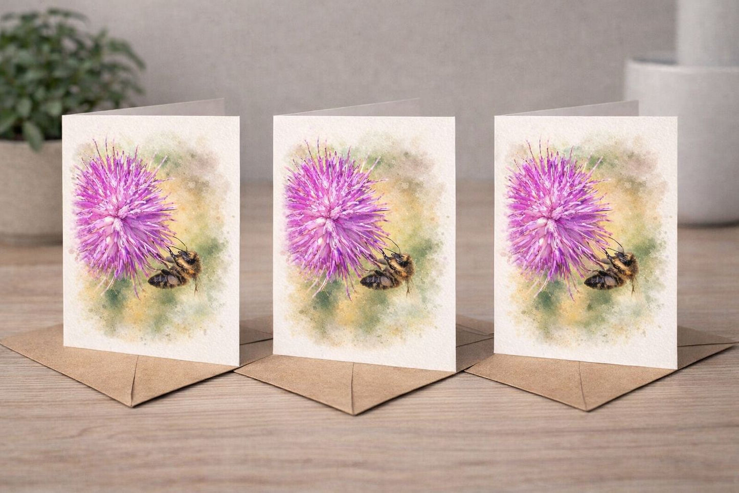 Honey Bee On A Flower Watercolour Blank Card
