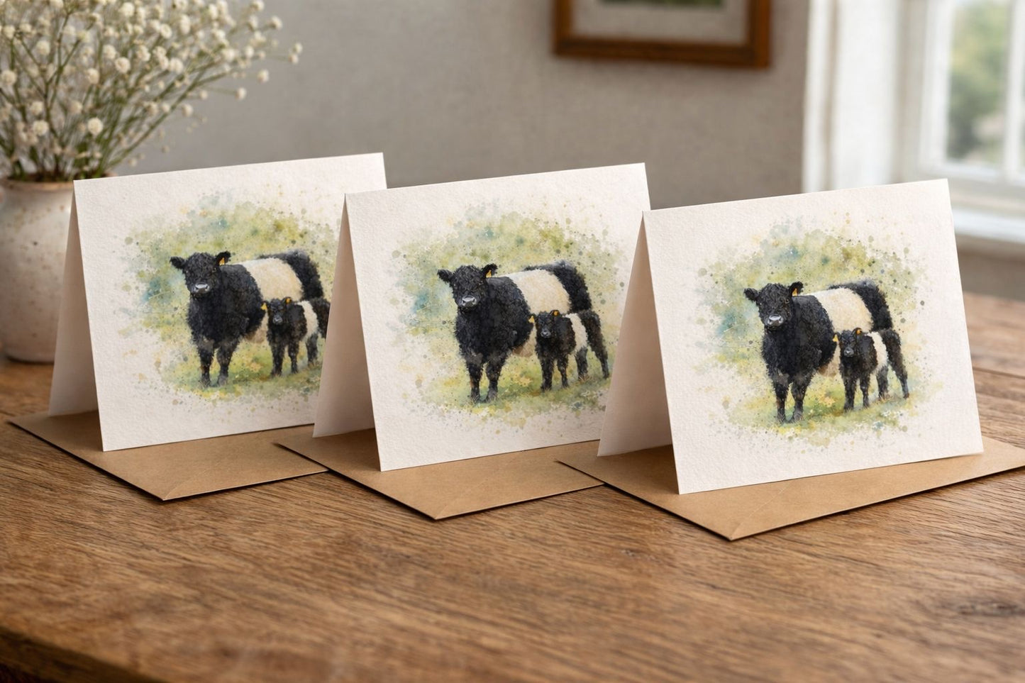 Belted Galloway and Calf Watercolour Blank Card