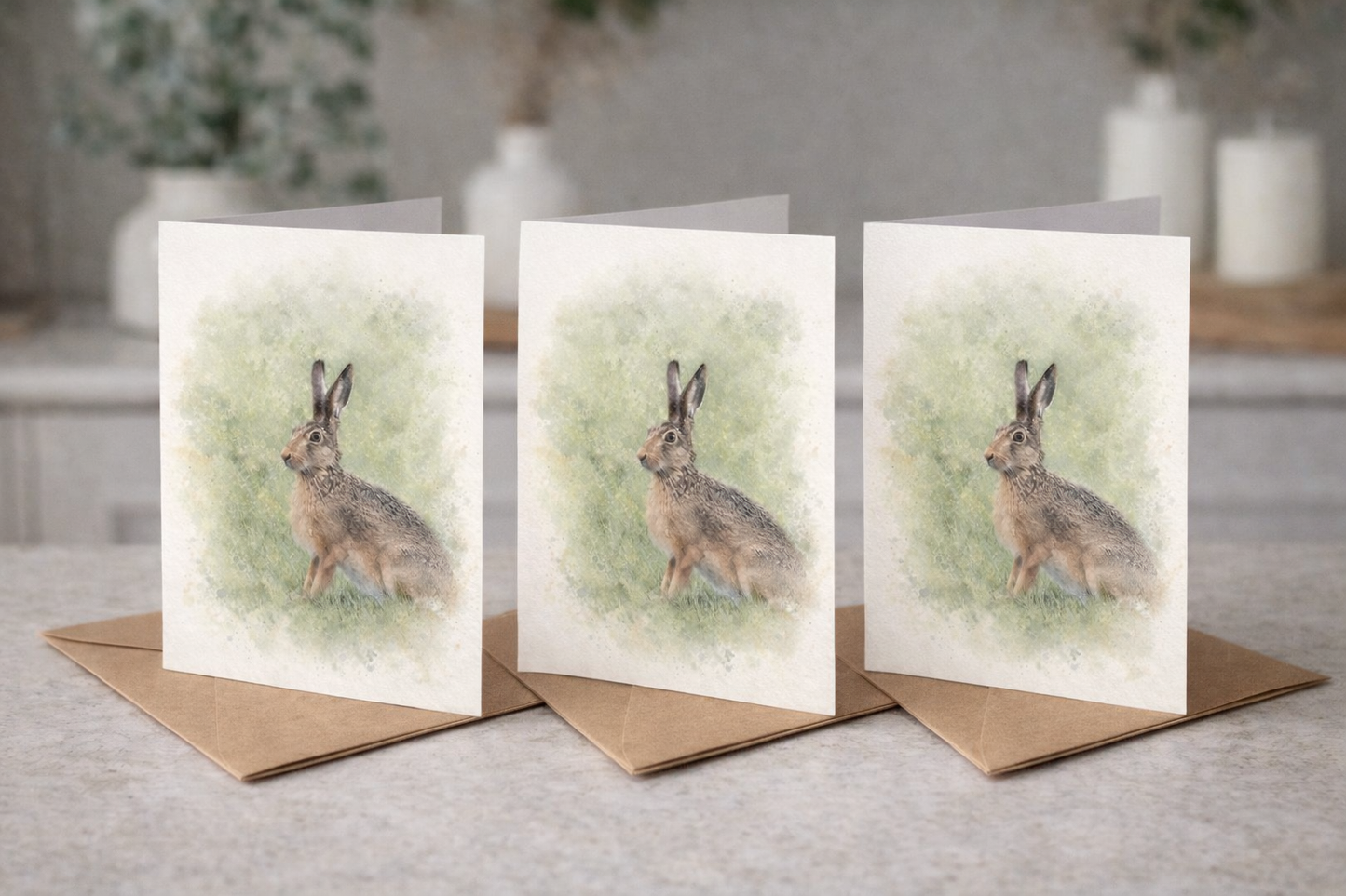 Brown Hare Watercolour Blank Card