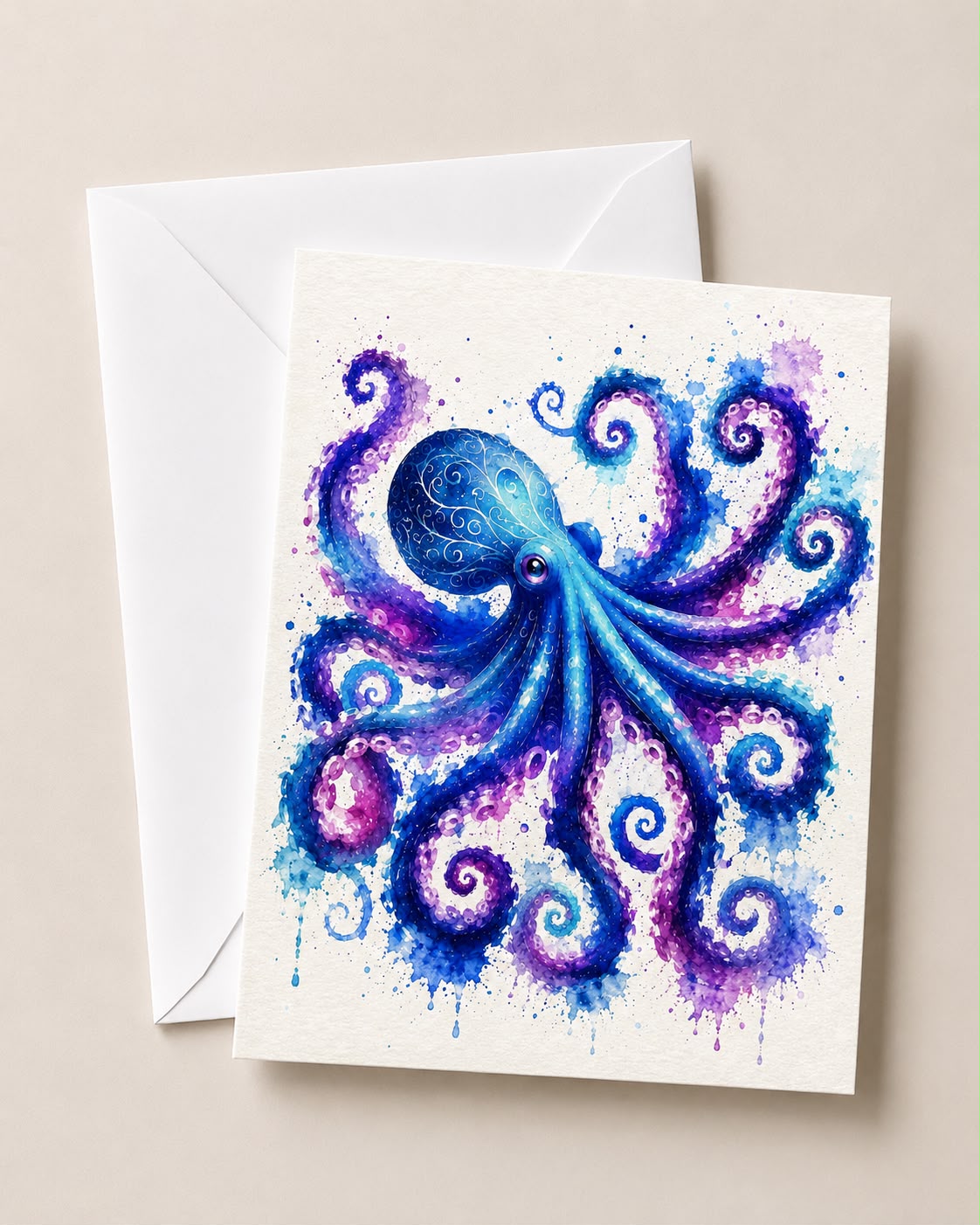 Watercolour Octopus Card
