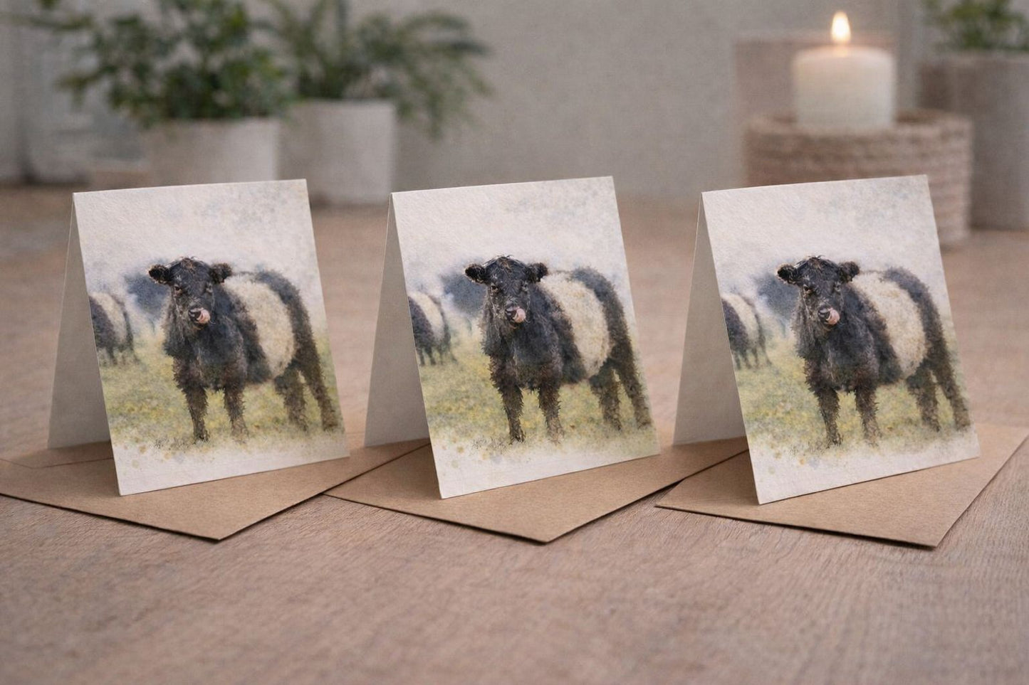 Belted Galloway Watercolour Blank Card