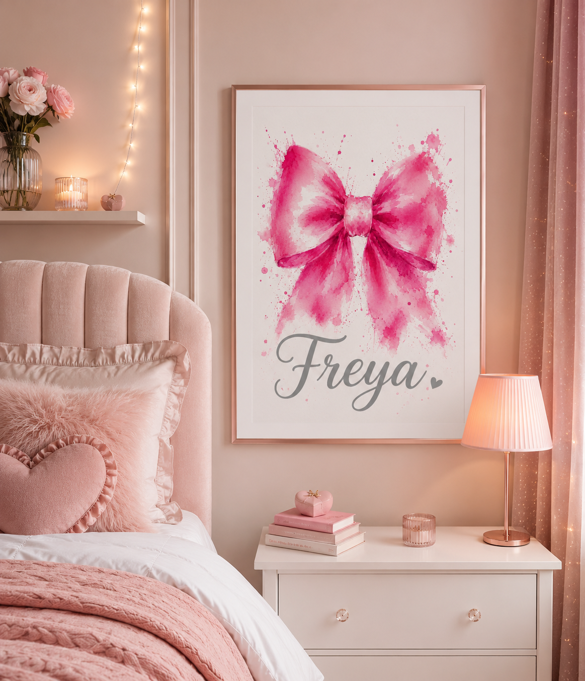 Pink Watercolour Bow Print