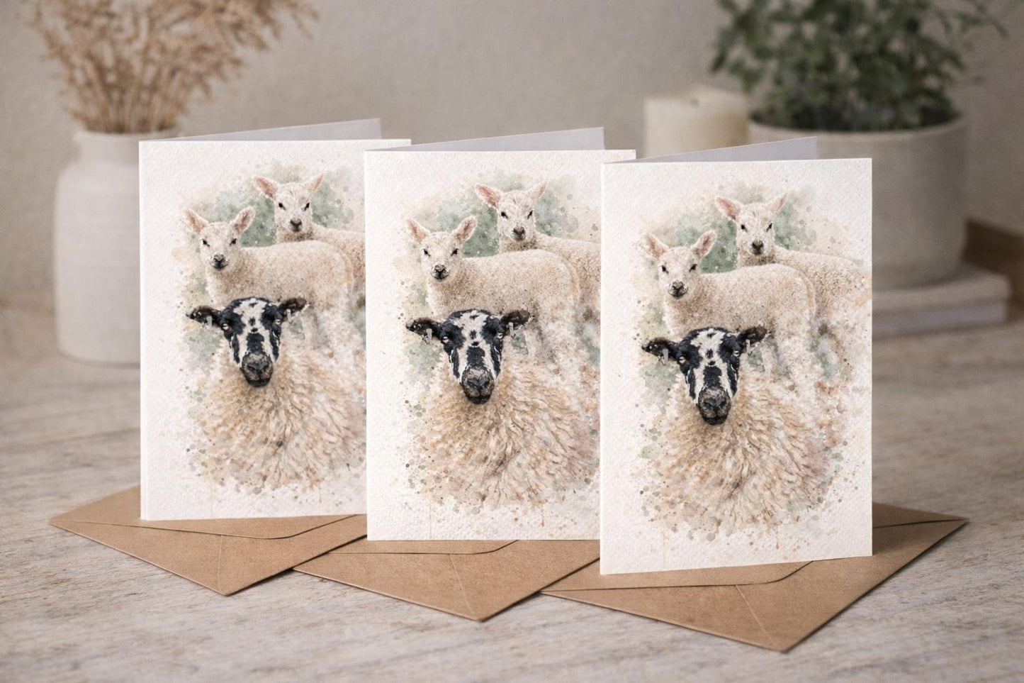 Sheep & Lambs Watercolour Blank Card