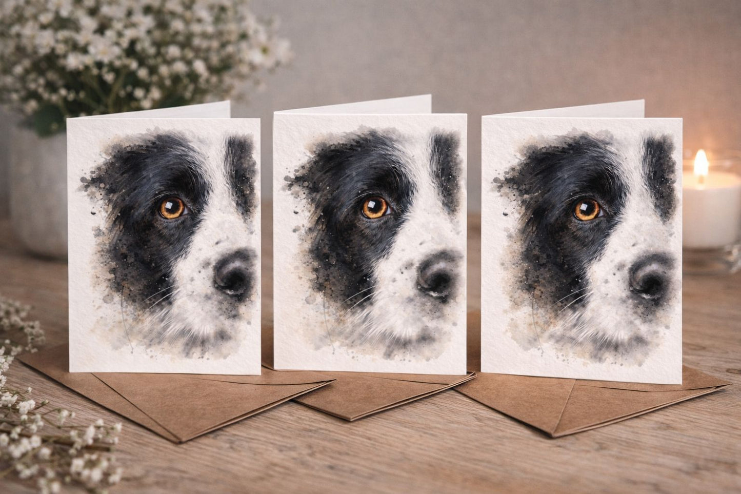 Border Collie Watercolour Blank Card