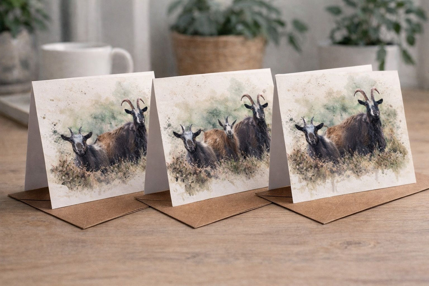 Wild Goats of Langholm Watercolour Blank Card