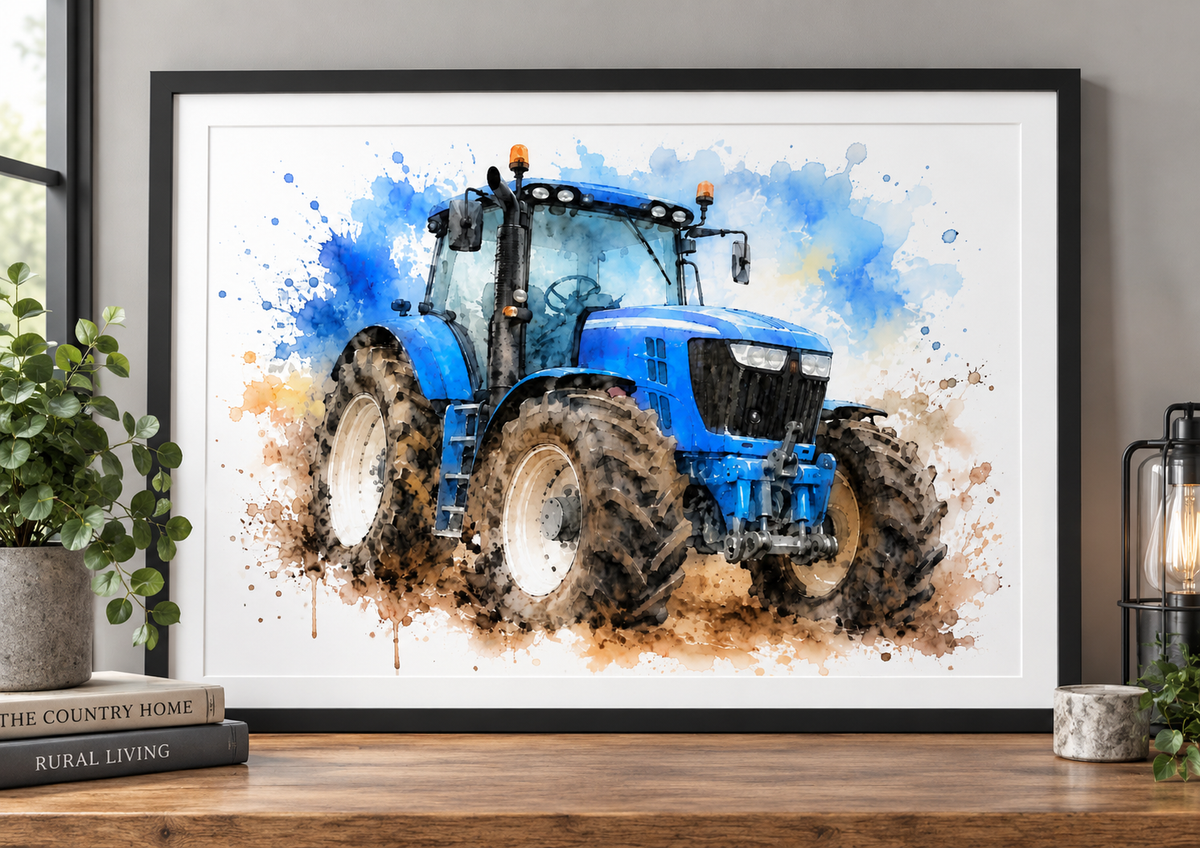 Blue Tractor Watercolour Print