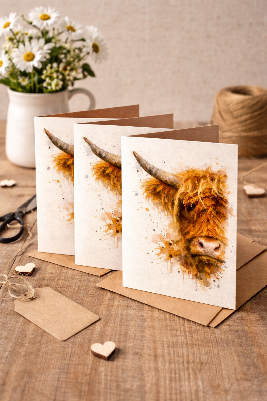 Highland Cow Watercolour Blank Card