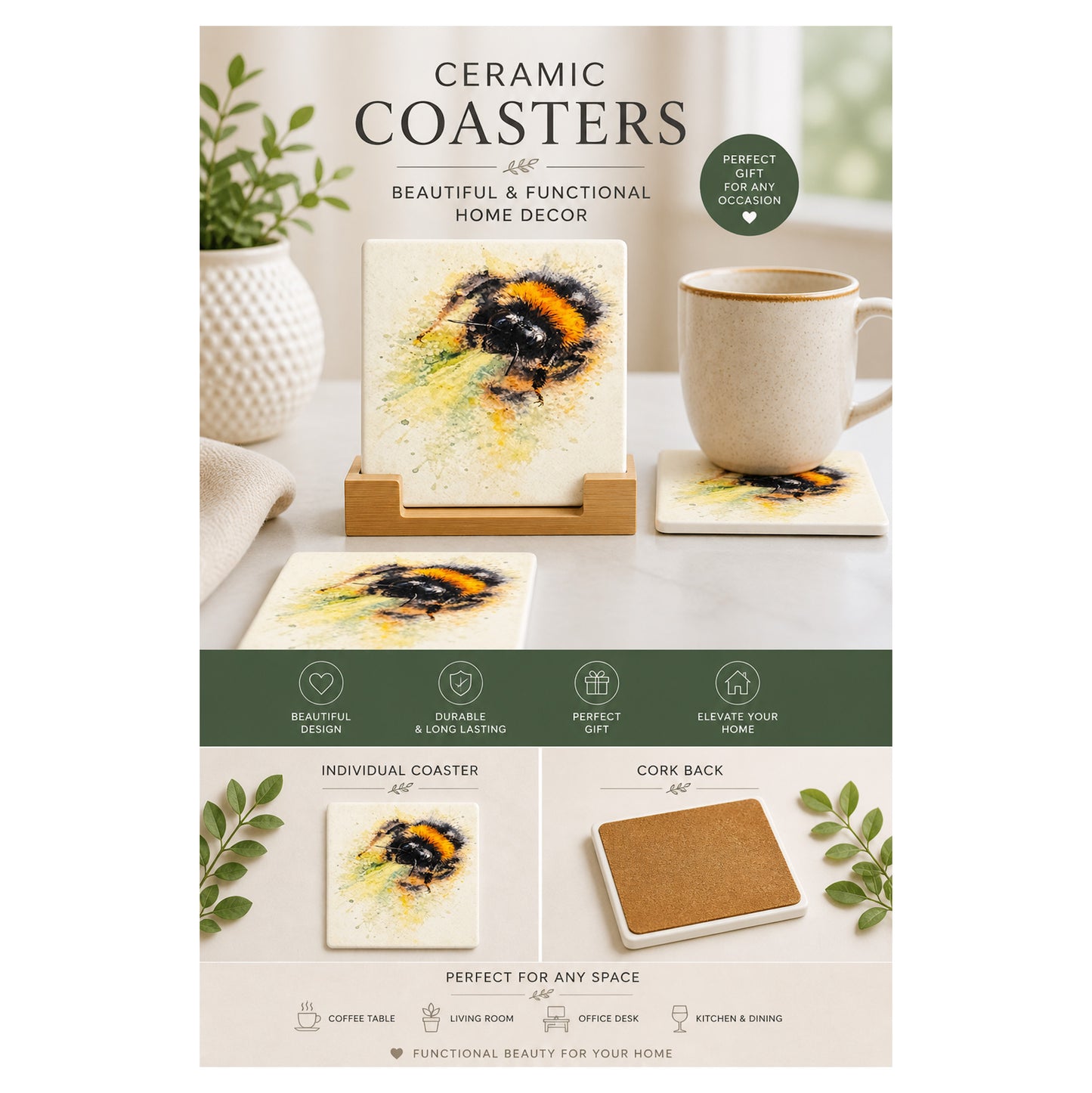 Bumblebee Ceramic Coaster