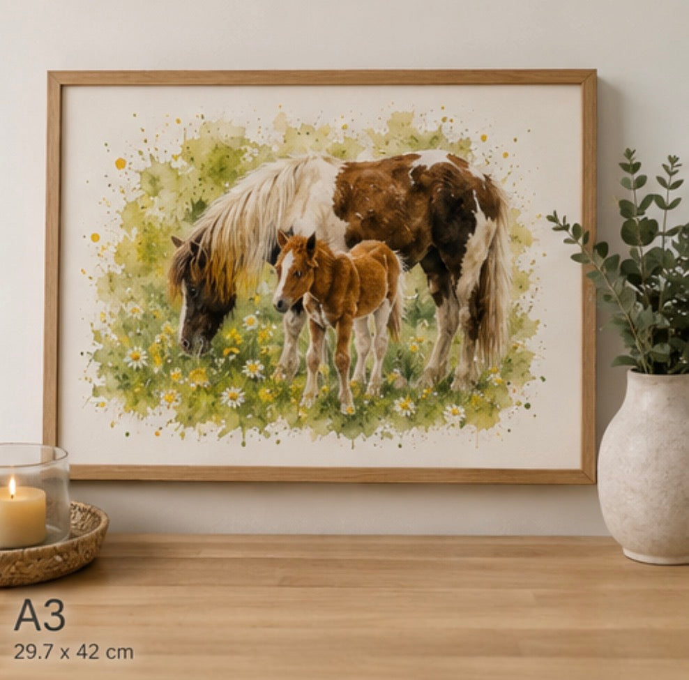 Shetland Pony & Foal Watercolour Art Print