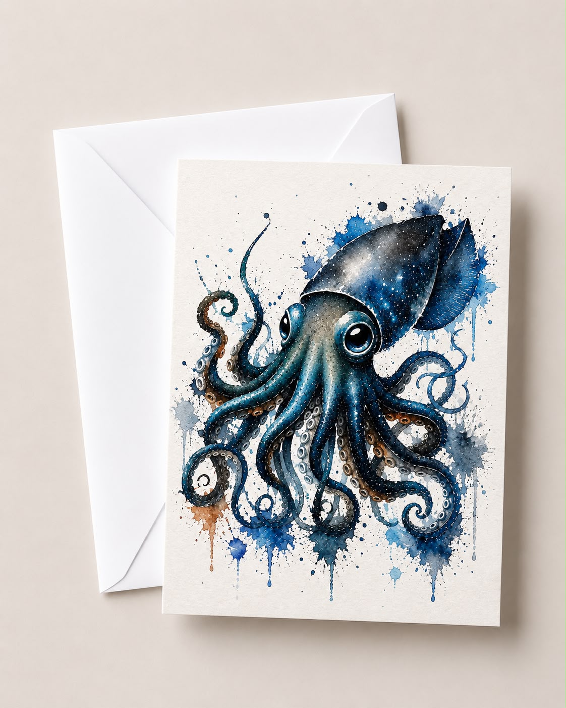 Watercolour Squid Card
