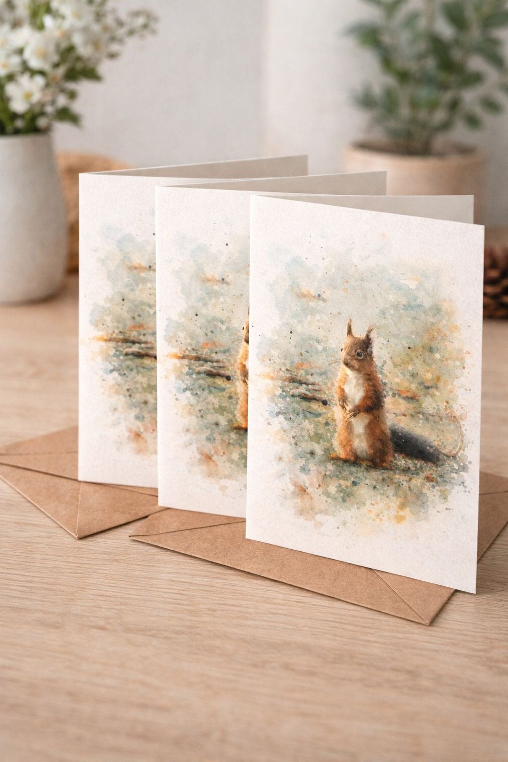 Red Squirrel Watercolour Blank Card