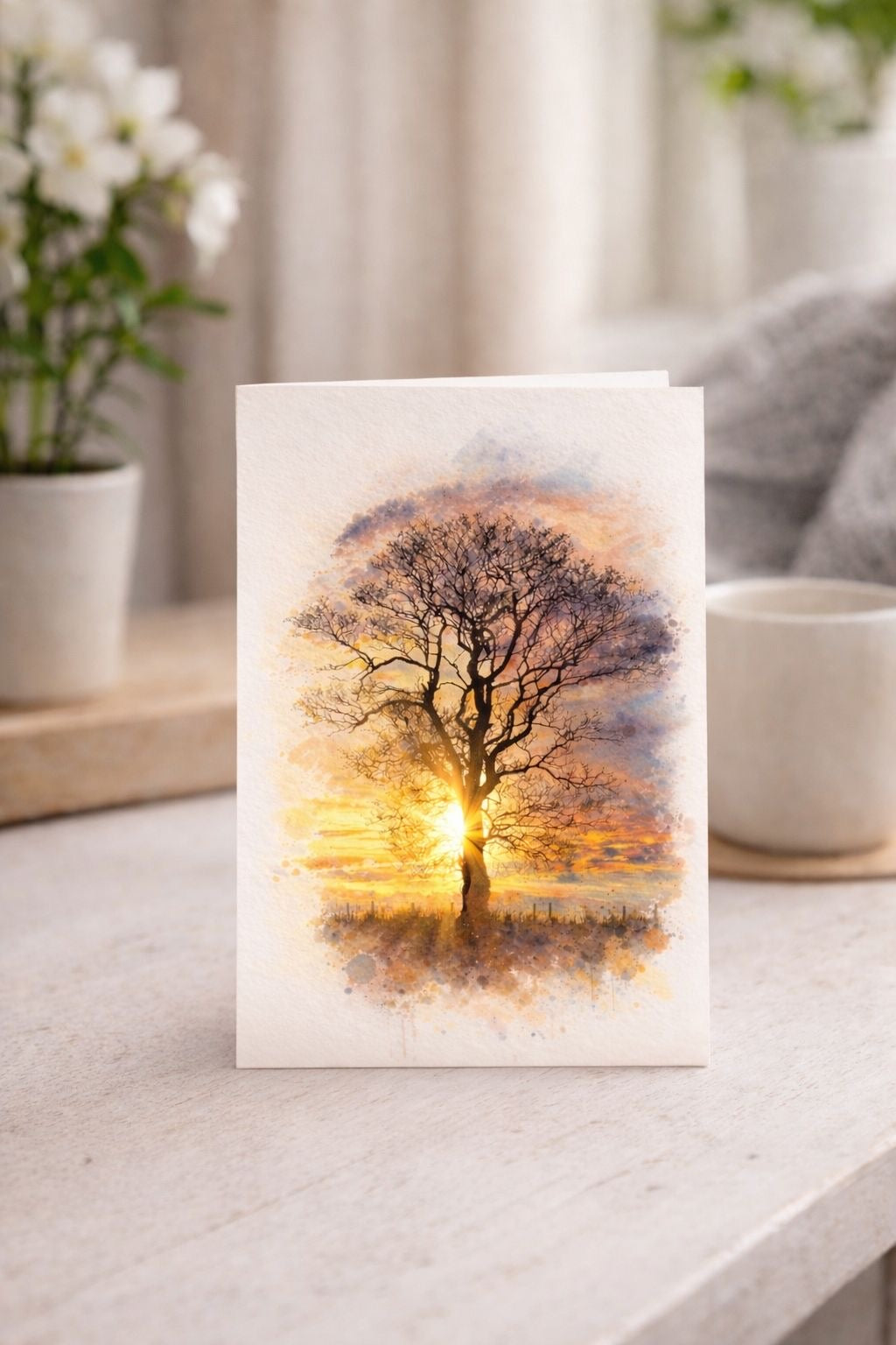 Sunset Through The Branches Watercolour Blank Card