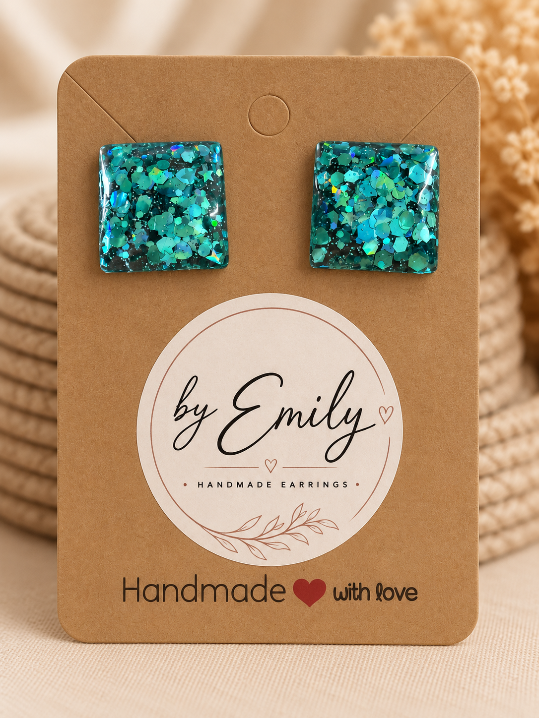 Large Square Teal Sparkle