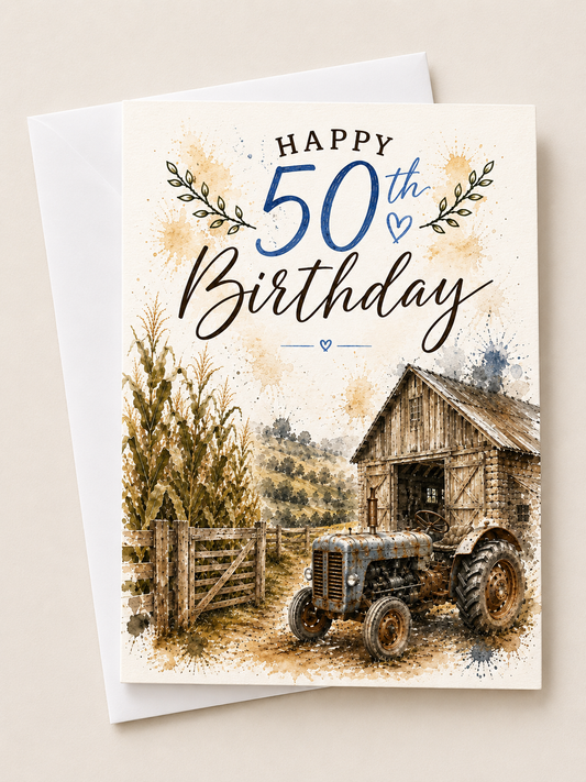 Blue/Grey Tractor Birthday Cards
