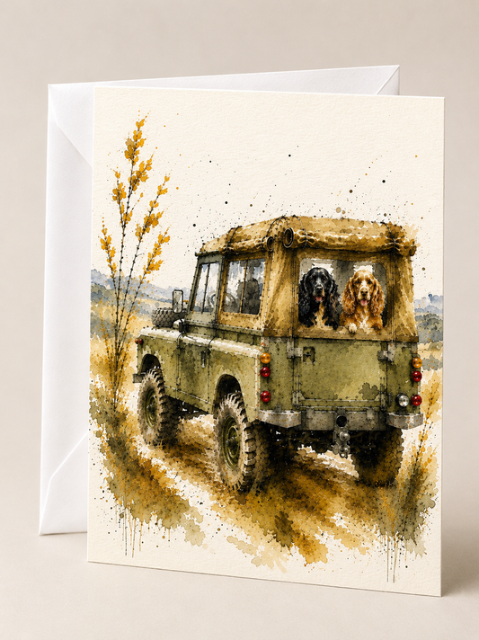 Land Rover with Dogs in Rear Cards