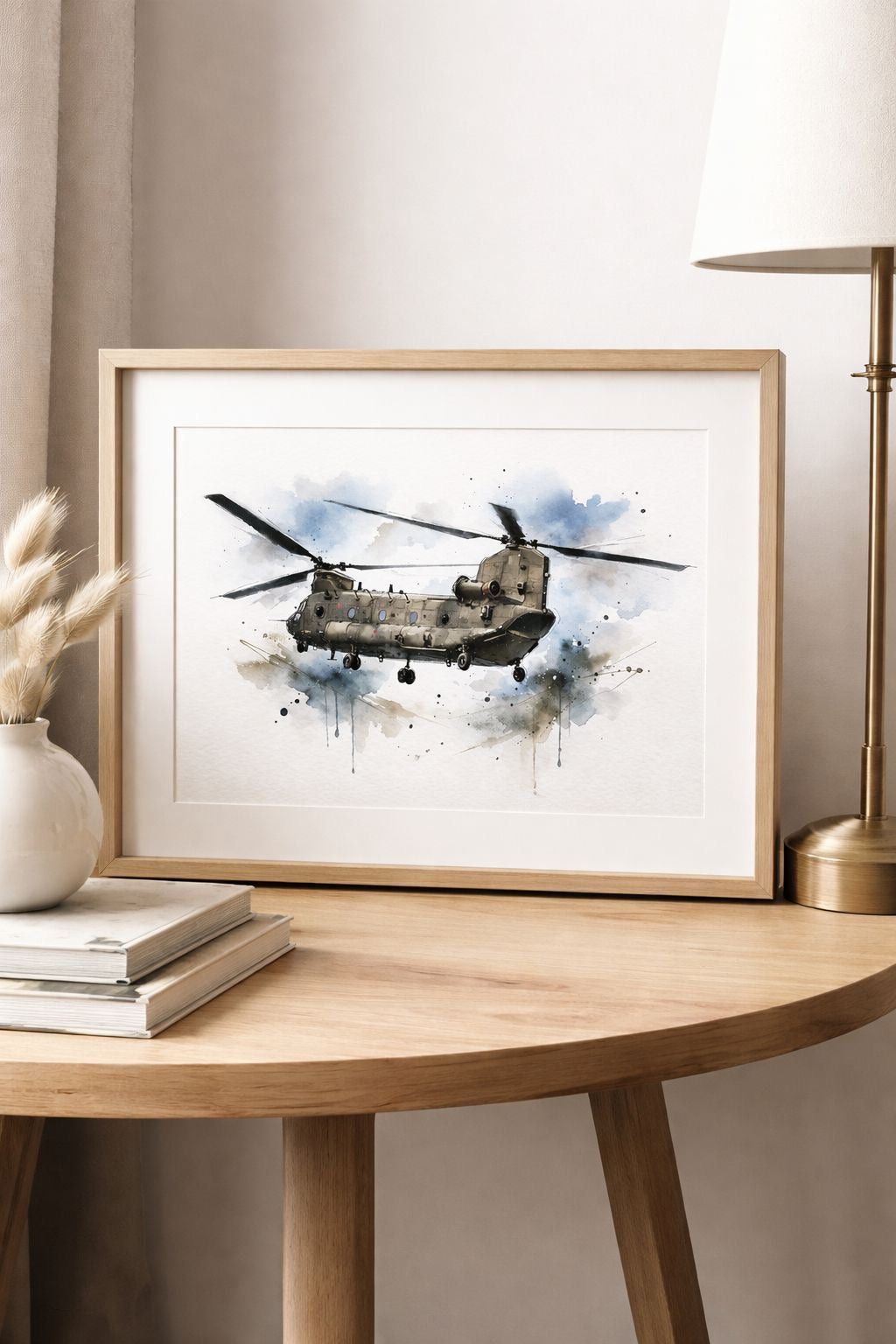 Military Helicopter Watercolour Art Print