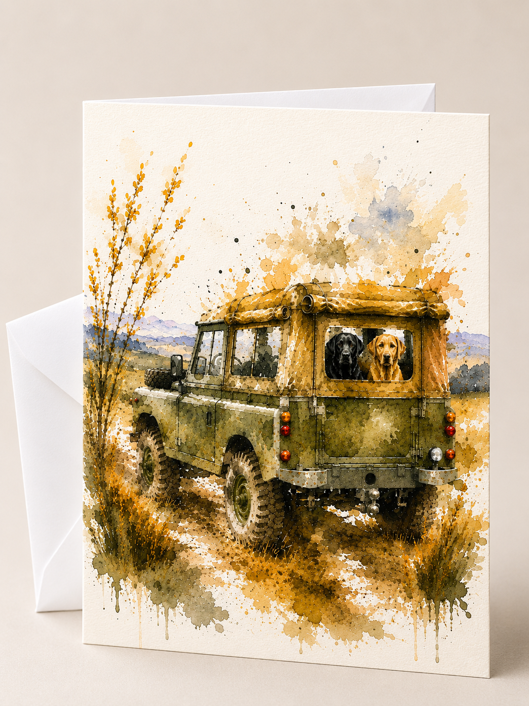 Land Rover with Dogs in Rear Cards