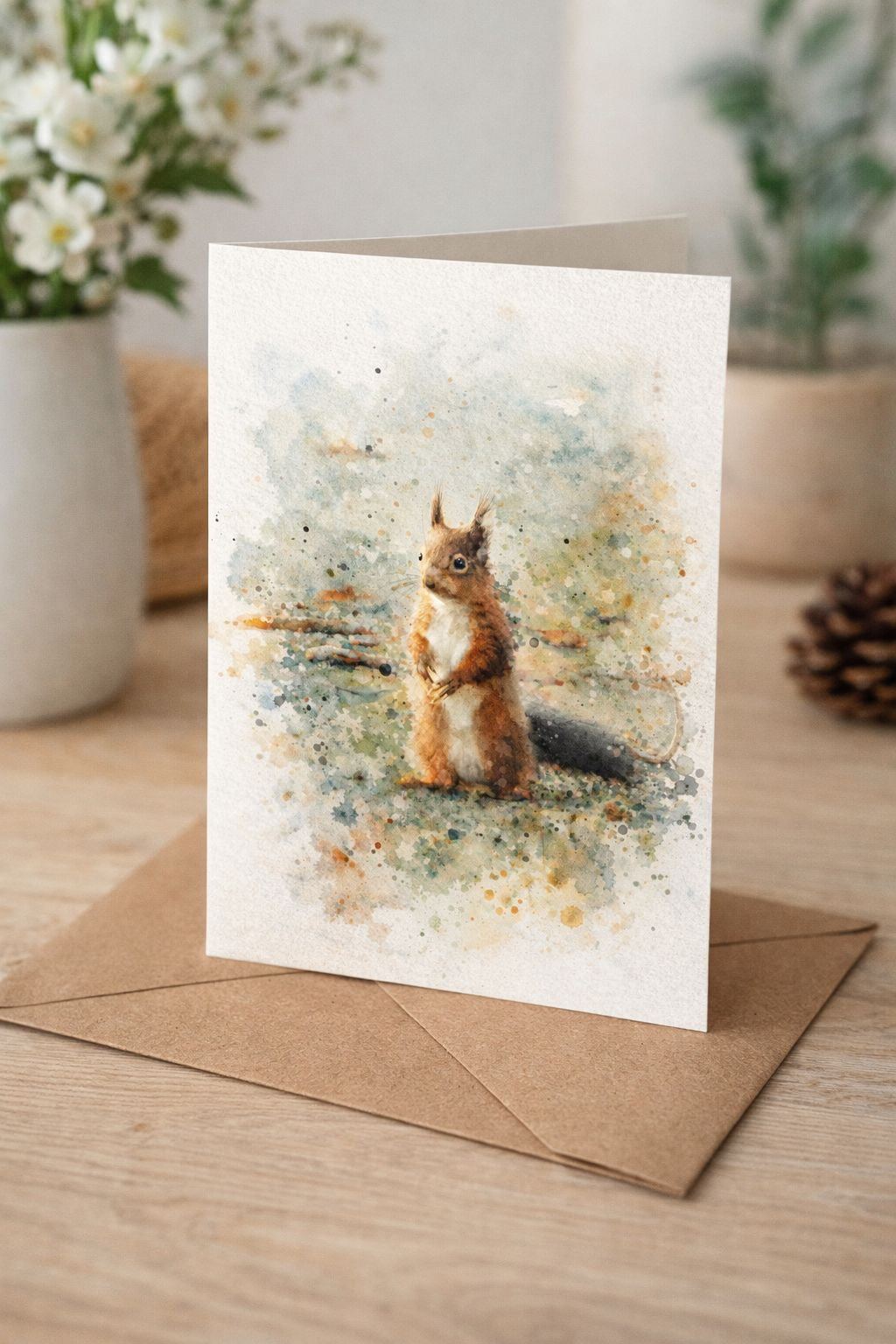 Red Squirrel Watercolour Blank Card