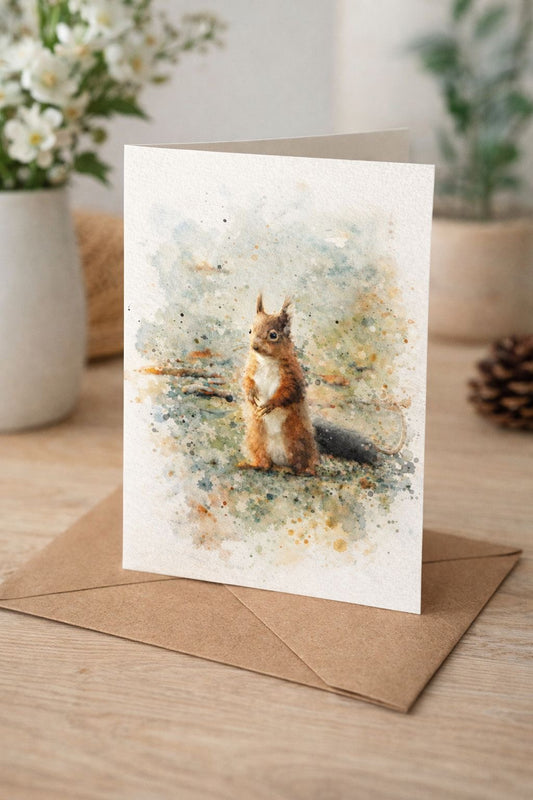 Red Squirrel Watercolour Blank Card