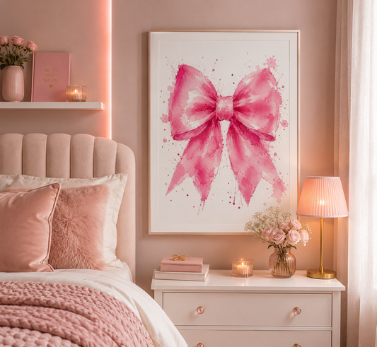 Pink Watercolour Bow Print