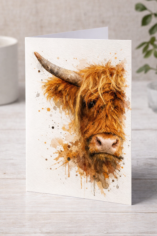 Highland Cow Watercolour Blank Card