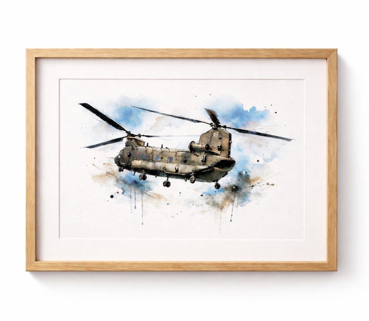 Military Helicopter Watercolour Art Print