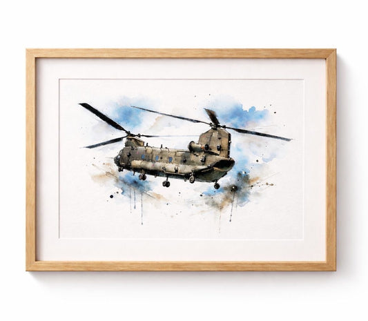 Military Helicopter Watercolour Art Print