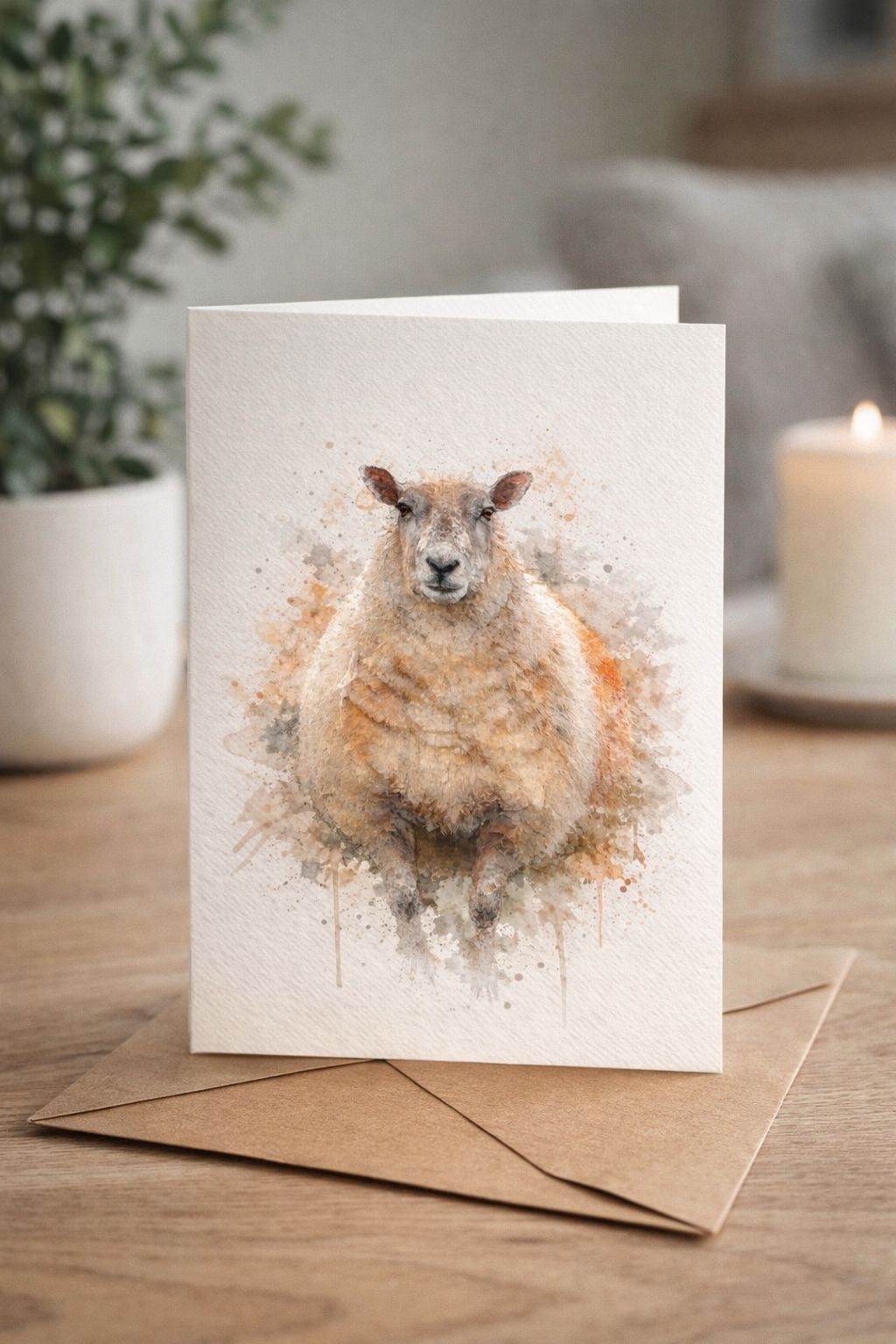 Sheep Watercolour Blank Card