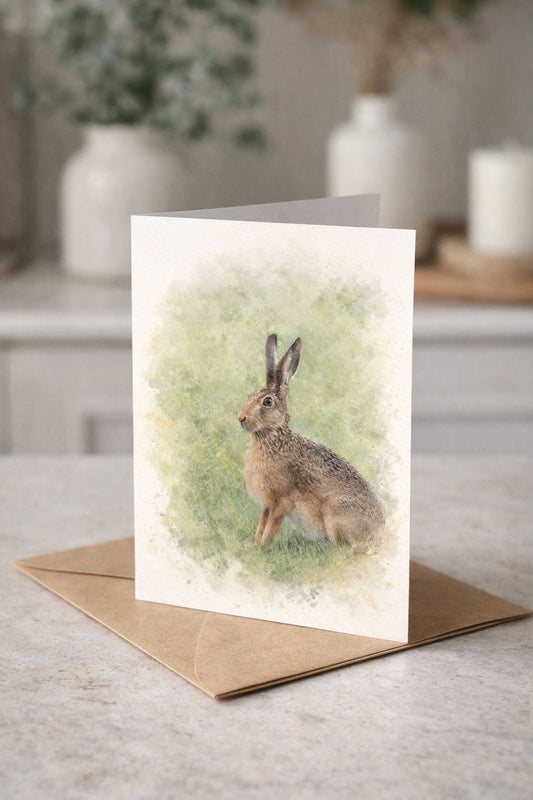 Brown Hare Watercolour Blank Card