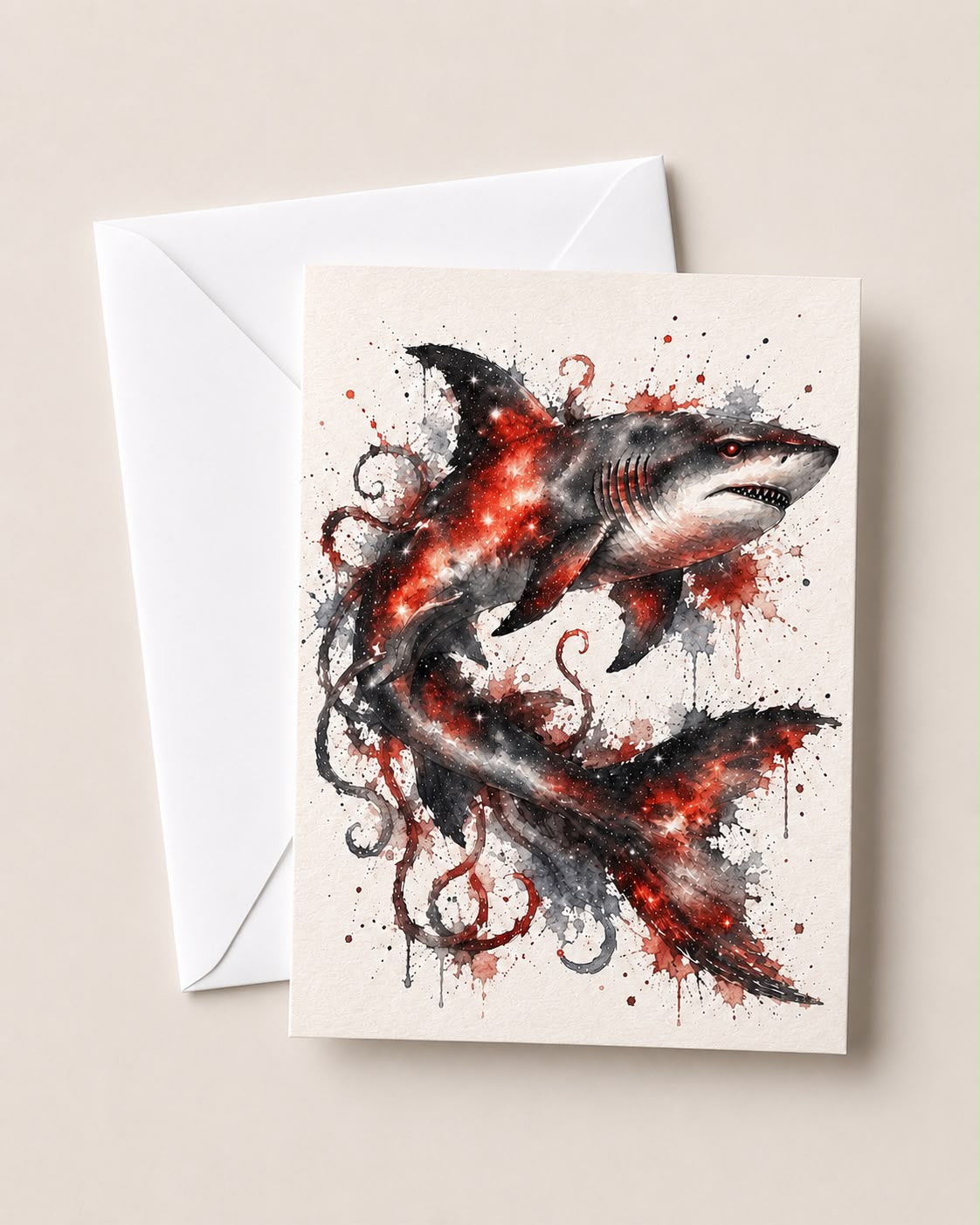 Watercolour Shark Card