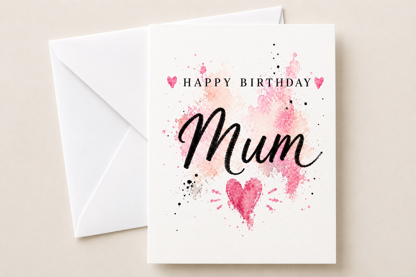 Pink Heart Splash Birthday Cards