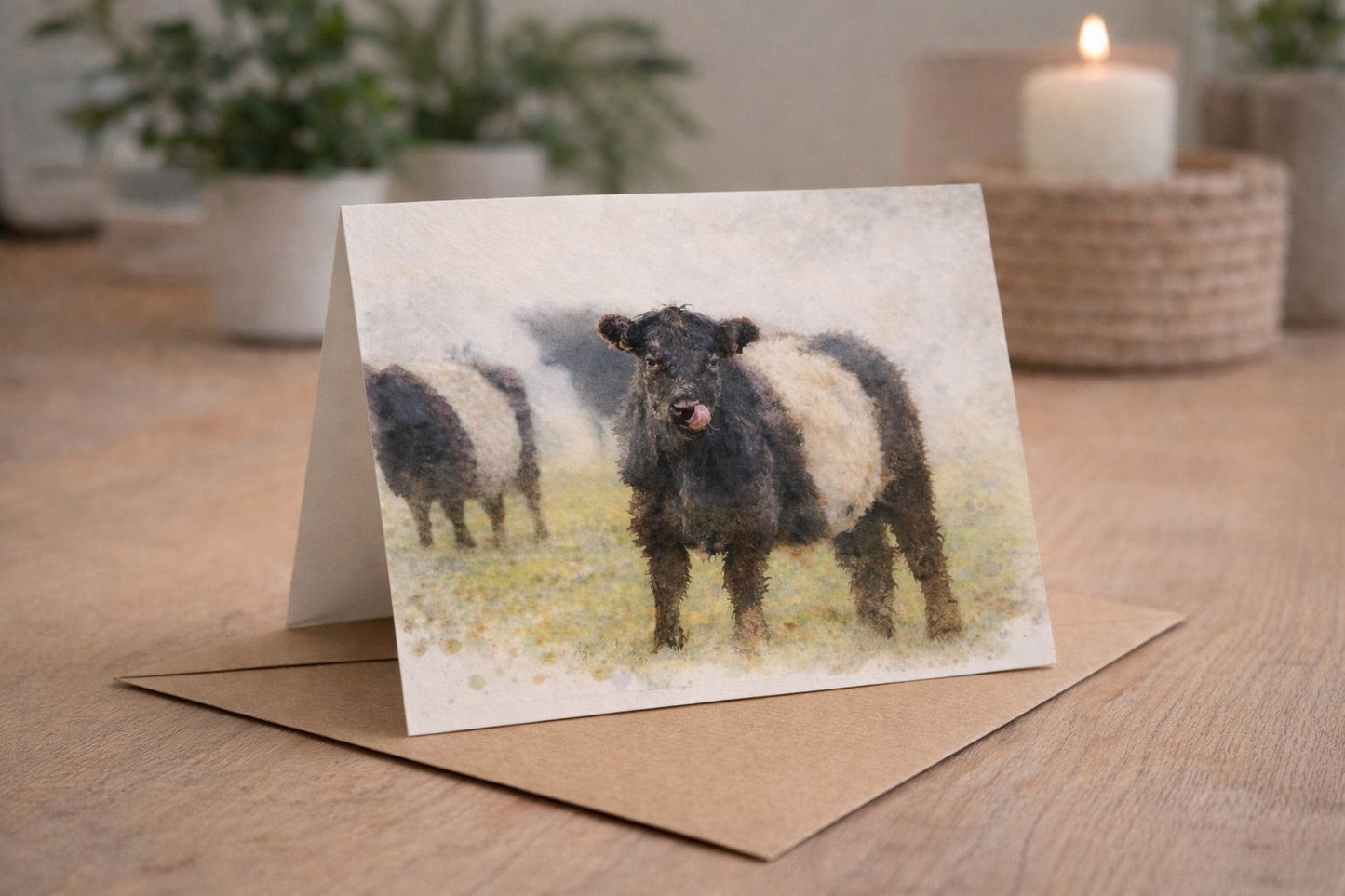 Belted Galloway Watercolour Blank Card