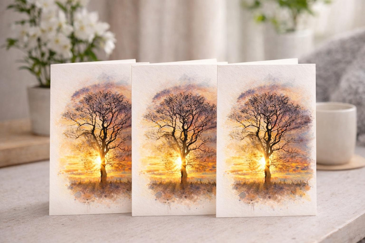 Sunset Through The Branches Watercolour Blank Card