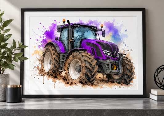 Purple Tractor Watercolour Print