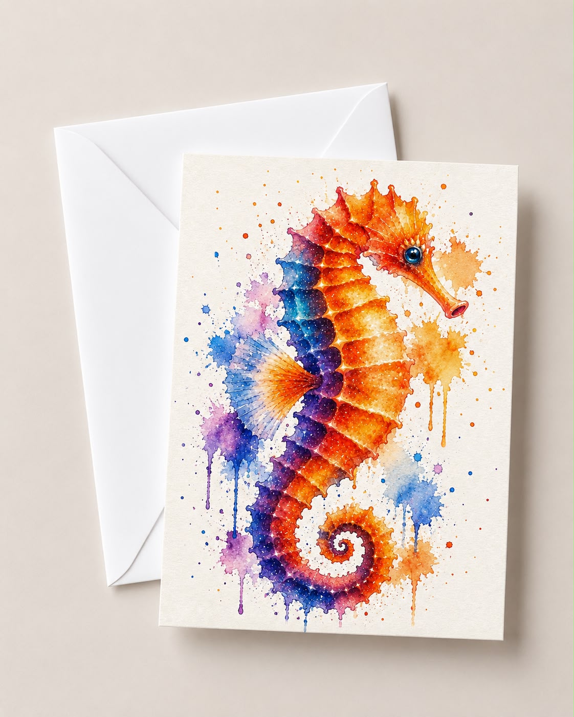 Watercolour Seahorse Card