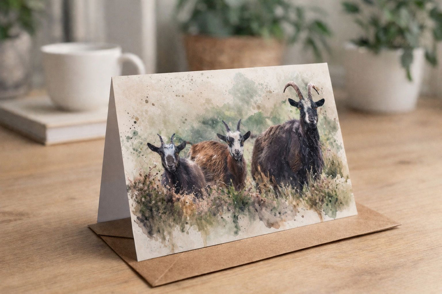 Wild Goats of Langholm Watercolour Blank Card