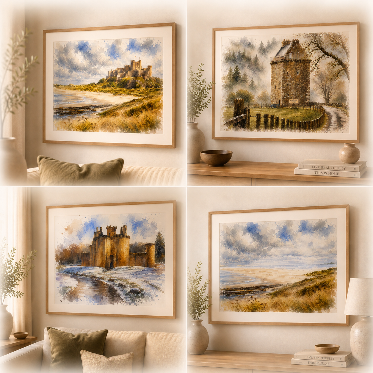 UK Castles & Landmark Watercolour Art Prints (various)