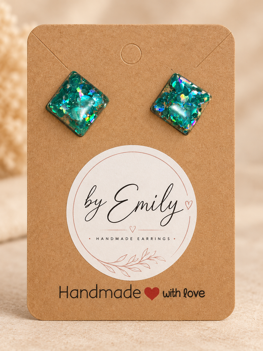 Medium Square Teal Sparkle