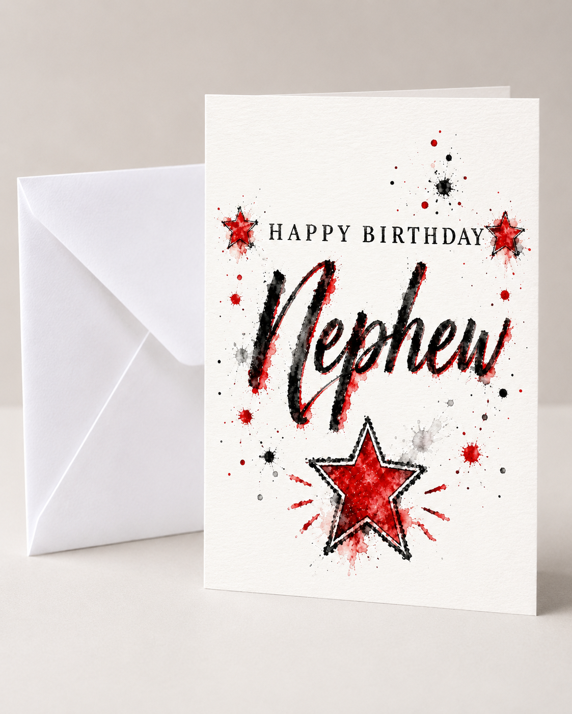 Black & Red Star Male Birthday Cards