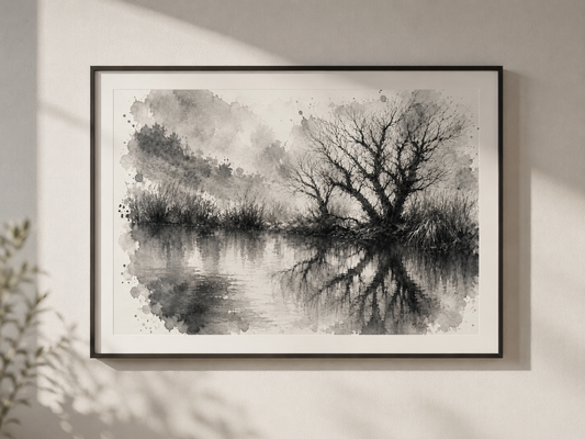 Lakeside Trees Watercolour Print