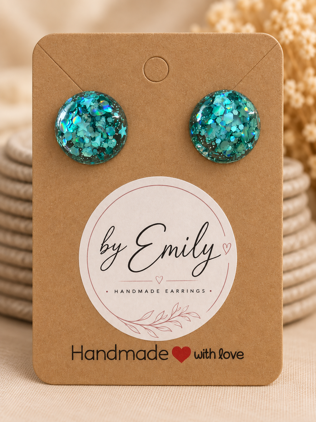 Medium Round Teal Sparkle