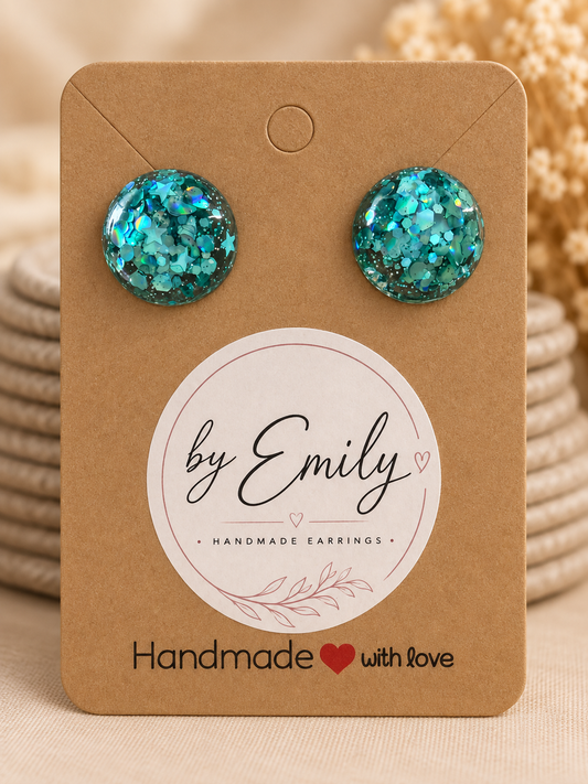 Medium Round Teal Sparkle