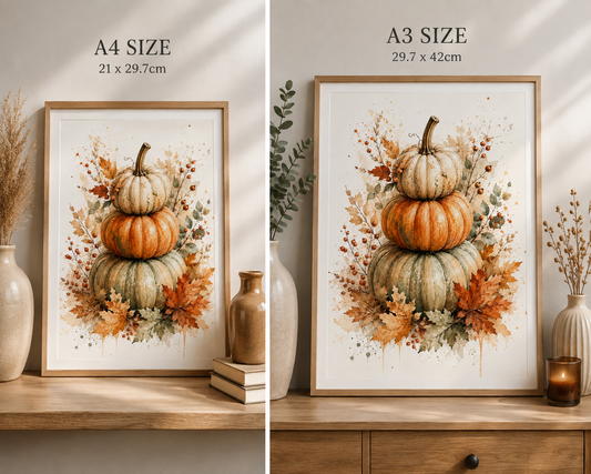 Stack of Pumpkins Watercolour Print