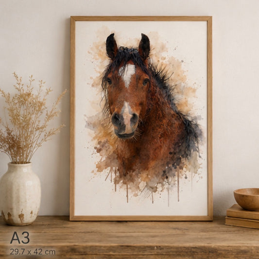 Bay Horse Watercolour Art Print