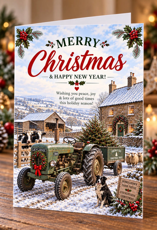 Vintage Tractor Christmas Card