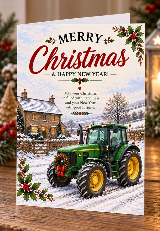 Green Tractor Christmas Card