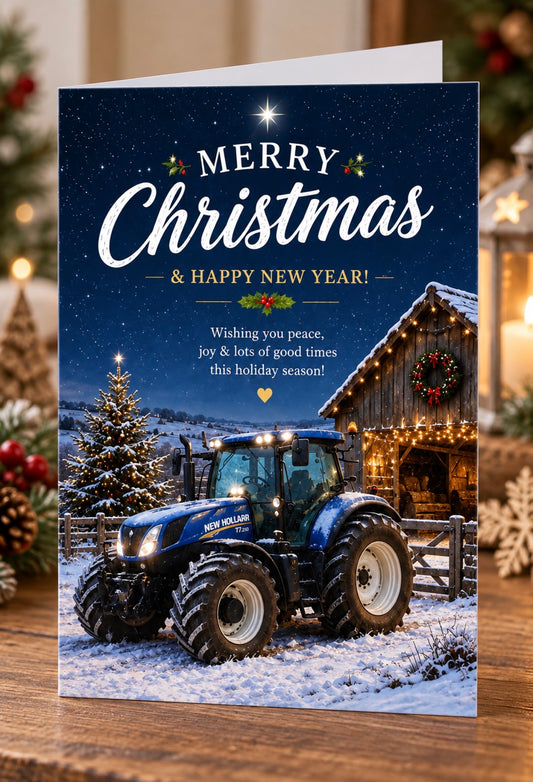 Blue Tractor Christmas Card