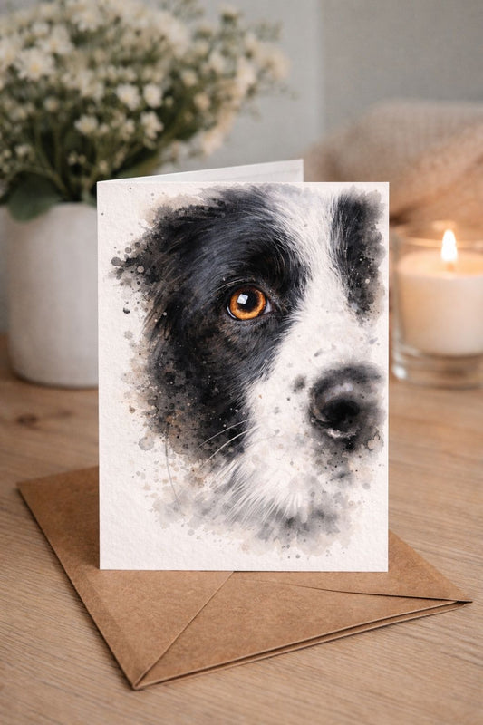 Border Collie Watercolour Blank Card