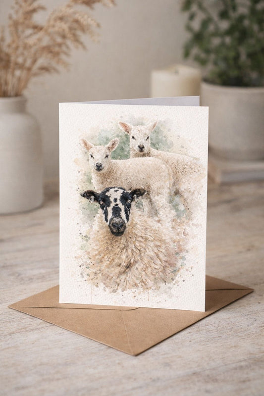 Sheep & Lambs Watercolour Blank Card